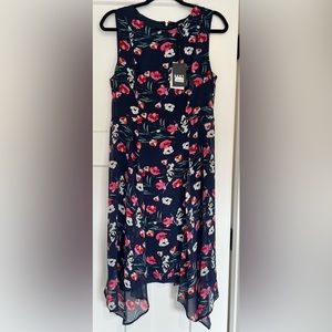 DKNY dress. Navy blue with pink/white/red floral print. Size 10.